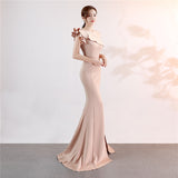 One-shoulder Sleeveless Floor-length  long Party Gowns