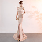 One-shoulder Sleeveless Floor-length  long Party Gowns
