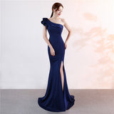 One-shoulder Sleeveless Floor-length  long Party Gowns
