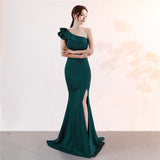 One-shoulder Sleeveless Floor-length  long Party Gowns