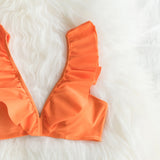 CUPSHE Orange Ruffle Bikini Sets Floral Sexy Swimsuit Two Pieces
