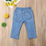 Summer Casual Shredded Jeans Denim Elastic Trousers Blue Hole Pants