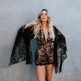 Summer Sexy Lace Rompers Women Deep V Neck Long Sleeve Bodysuit