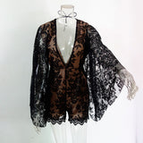 Summer Sexy Lace Rompers Women Deep V Neck Long Sleeve Bodysuit