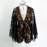Summer Sexy Lace Rompers Women Deep V Neck Long Sleeve Bodysuit