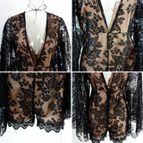 Summer Sexy Lace Rompers Women Deep V Neck Long Sleeve Bodysuit
