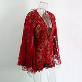 Summer Sexy Lace Rompers Women Deep V Neck Long Sleeve Bodysuit