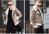 Faux Shearling Leather Jacket Women Winter  Short Motorcycle Coats