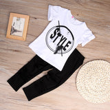Kids Summer Short Sleeve Print T-Shirt+Hole Pant Leggings 2PCS Outfit