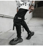 Hip Hop Joggers Men Black Harem Pants Multi-pocket Ribbons Sweatpant
