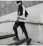Hip Hop Joggers Men Black Harem Pants Multi-pocket Ribbons Sweatpant
