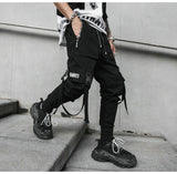Hip Hop Joggers Men Black Harem Pants Multi-pocket Ribbons Sweatpant