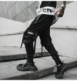 Hip Hop Joggers Men Black Harem Pants Multi-pocket Ribbons Sweatpant