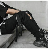 Hip Hop Joggers Men Black Harem Pants Multi-pocket Ribbons Sweatpant