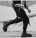 Hip Hop Joggers Men Black Harem Pants Multi-pocket Ribbons Sweatpant