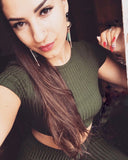 2 Two Piece Women Ribbed O Neck Crop Top and Long Pants Set Tracksuit