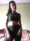 2 Two Piece Women Ribbed O Neck Crop Top and Long Pants Set Tracksuit