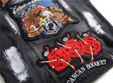 Mens Punk Denim Vests Skull Embroidery Waistcoat Slim Fit Jeans Sleeveless Jacket