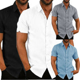 Mens Linen Short Sleeve Baggy Buttons Summer Comfortable Shirts
