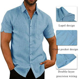 Mens Linen Short Sleeve Baggy Buttons Summer Comfortable Shirts