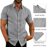 Mens Linen Short Sleeve Baggy Buttons Summer Comfortable Shirts