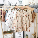 Humor Bear Autumn Cotton Cherry Printed Long Sleeve Princess Dress
