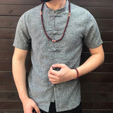 INCERUN Men Shirt Button Stand Collar Short Sleeve Casual Shirts