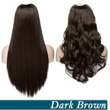 Clips In one piece Wavy 3/4 Full Head Wig Long False  Brown black