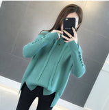 Winter Women Hooded Loose Solid Button Knitwear Pullover