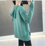 Winter Women Hooded Loose Solid Button Knitwear Pullover