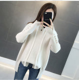 Winter Women Hooded Loose Solid Button Knitwear Pullover