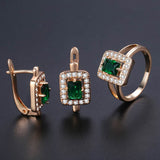 Davieslee Square Green Stone Stud Earring Ring For Women
