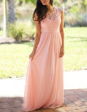 O-Neck Sleeveless Long Wedding Party Formal Gowns