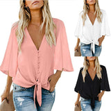 Women Chiffon Button Blouse Shirt Fashion Sexy BatwingSleeve Tops