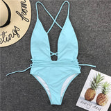 Sexy One Piece Swimsuit Women Swimwear Solid Black Thong