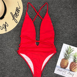 Sexy One Piece Swimsuit Women Swimwear Solid Black Thong