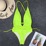 Sexy One Piece Swimsuit Women Swimwear Solid Black Thong