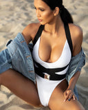 Sexy One Piece Swimsuit Women Swimwear Solid Black Thong