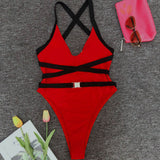 Sexy One Piece Swimsuit Women Swimwear Solid Black Thong