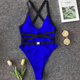 Sexy One Piece Swimsuit Women Swimwear Solid Black Thong