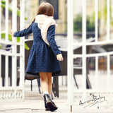 Girls Winter Elegant Thicken Kids Dress Warm Cotton Clothes Autumn 7-16Y Pink Blue