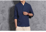 Mens Kimono Loose Seven-quarter Sleeve Shirt Blouse Brand Clothing