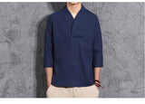 Mens Kimono Loose Seven-quarter Sleeve Shirt Blouse Brand Clothing