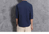 Mens Kimono Loose Seven-quarter Sleeve Shirt Blouse Brand Clothing