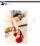 Woman Pumps Cross-tied Ankle Strap Party Shoes Platform Dress High Heels Suede Shoes