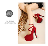 Woman Pumps Cross-tied Ankle Strap Party Shoes Platform Dress High Heels Suede Shoes