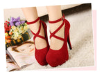 Woman Pumps Cross-tied Ankle Strap Party Shoes Platform Dress High Heels Suede Shoes