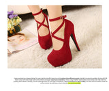 Woman Pumps Cross-tied Ankle Strap Party Shoes Platform Dress High Heels Suede Shoes