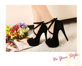 Woman Pumps Cross-tied Ankle Strap Party Shoes Platform Dress High Heels Suede Shoes