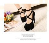 Woman Pumps Cross-tied Ankle Strap Party Shoes Platform Dress High Heels Suede Shoes